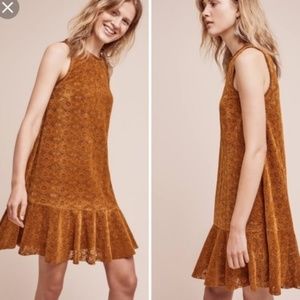 New Anthropologie Brown Velvet Lace Amis Dress 0P